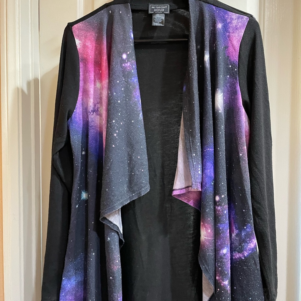 Women's Galaxy Print Sweater - Black and Purple